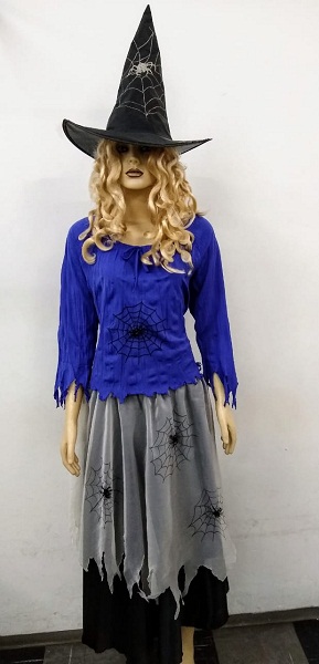 Bruxa blusa roxa saia preta 